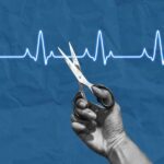 Hidden Habit That Halves Your Heart Attack Risk A hand holding scissors above a heartbeat line on a blue background
