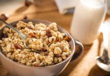 Bowl of granola with raisins and nuts